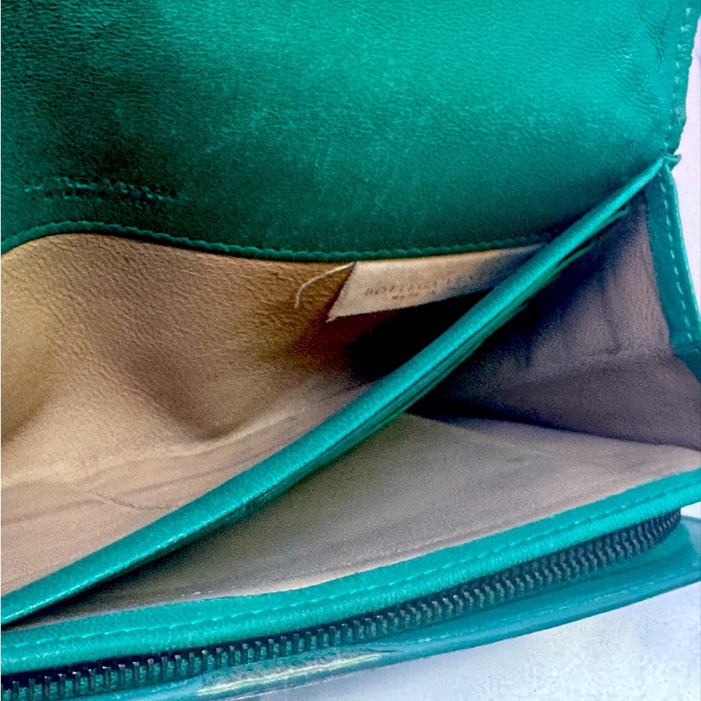 Bottega Veneta Intrecciato Leather Long Wallet Teal Vintage Color Made in Italy - Picture 10 of 14